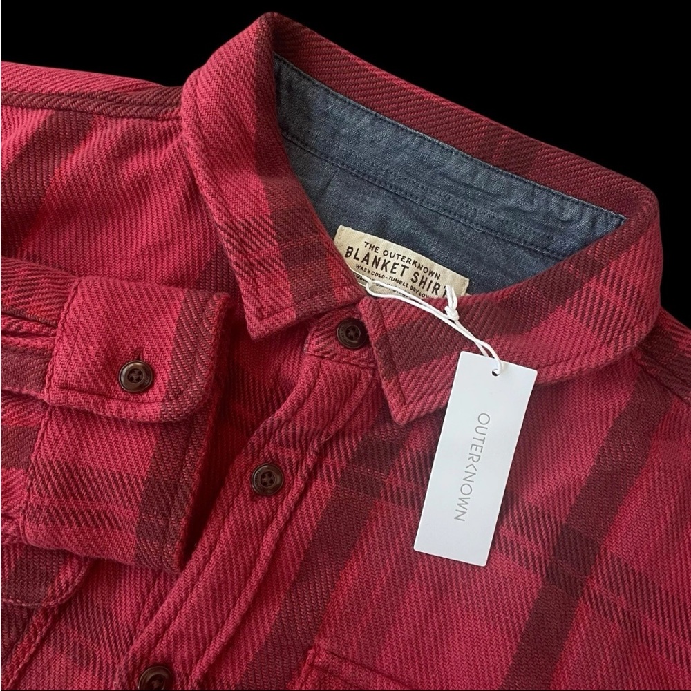 Outerknown Blanket Shirt Organic Cotton Dusty Red Cusco Plaid Medium $168